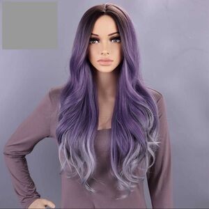 NEW!!  Long Wavy Middle Part Ombre Purple Gray Wig  26 Inch long.